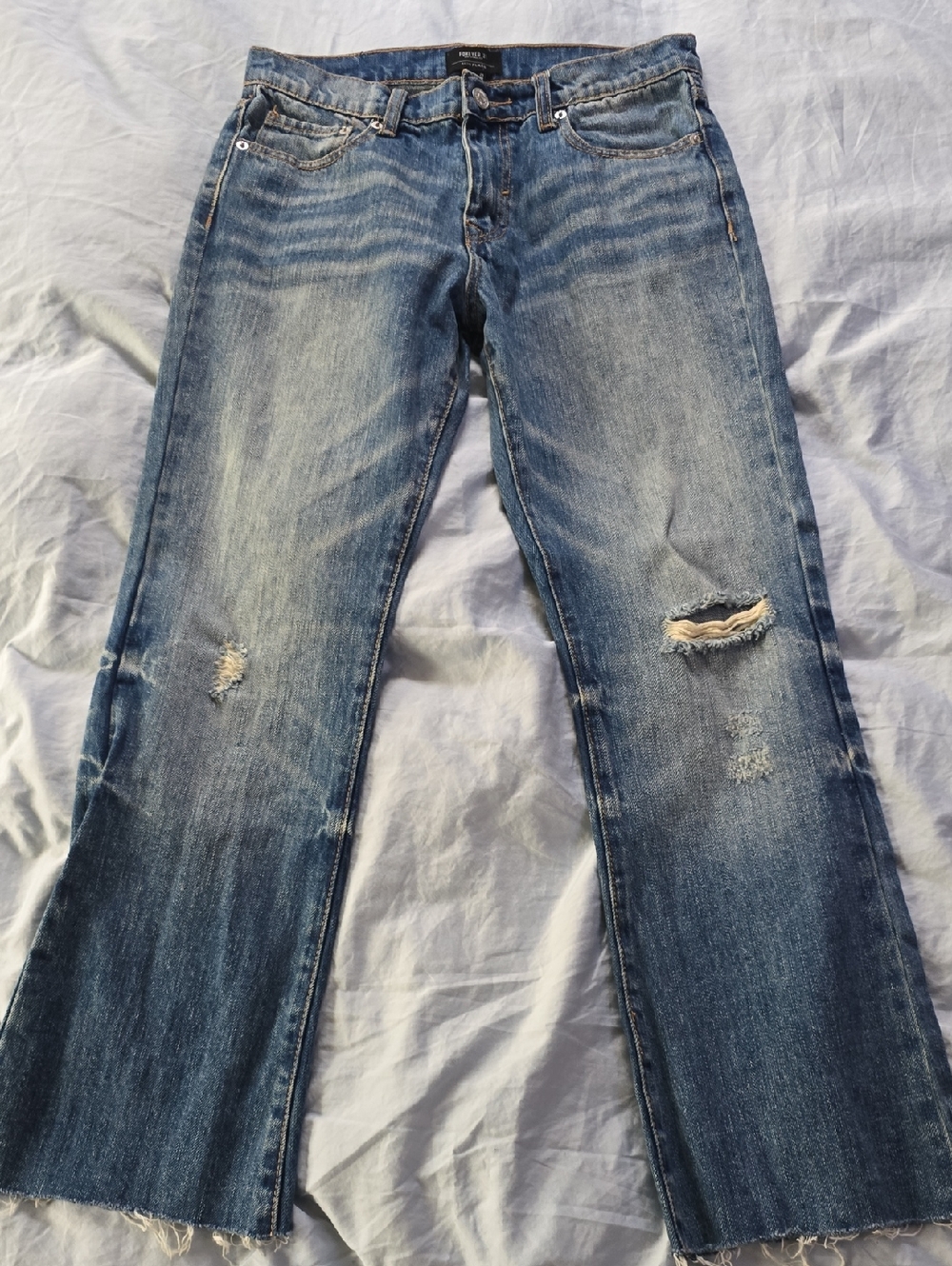 Forever 21 Medium Blue Distressed Straight Leg Jeans